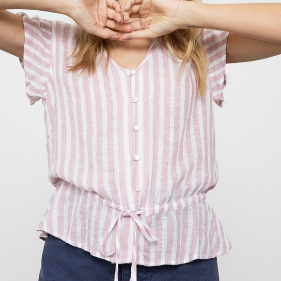 Rails Tops - Rails Button Rose Stripe Linen Blouse